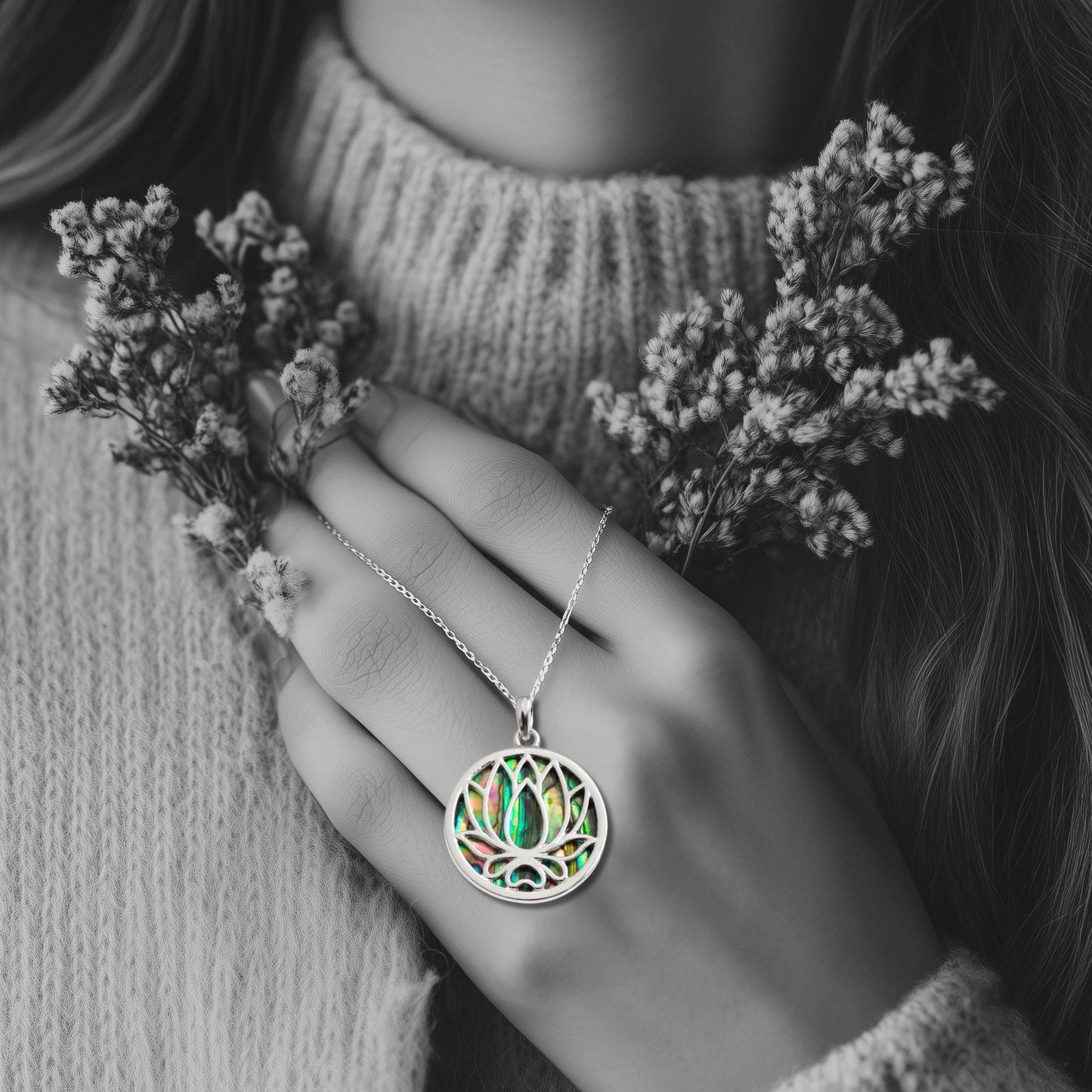 Abalone Shell Lotus Flower Necklace - Choose Your Chain Style