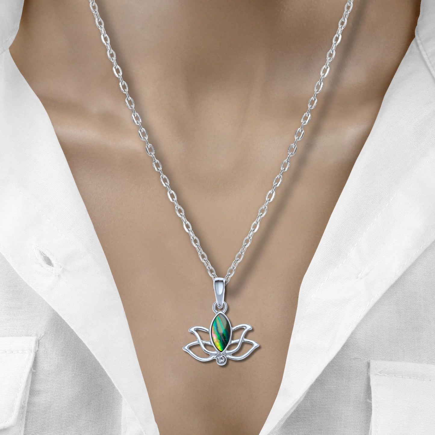 Abalone Shell Lotus Flower Necklace - Choose Your Chain Style