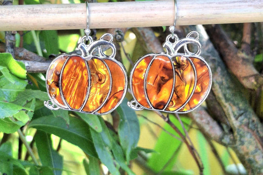 Abalone Shell Pumpkin Earrings - Choose Your Ear Wire