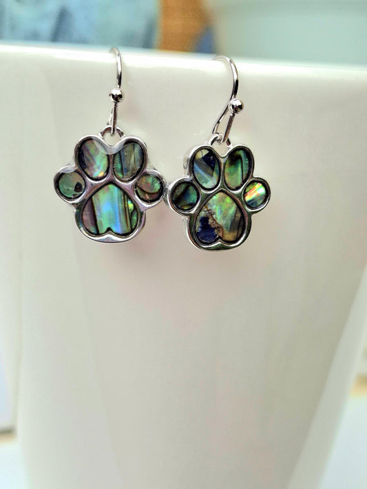 Abalone Shell Paw Print Earrings - Choose Your Ear Wire