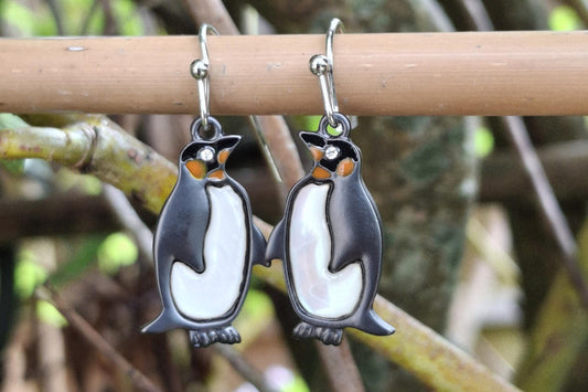 Emperor Penguin Bird Mother of Pearl Shell Earrings - Choose You Ear Wire