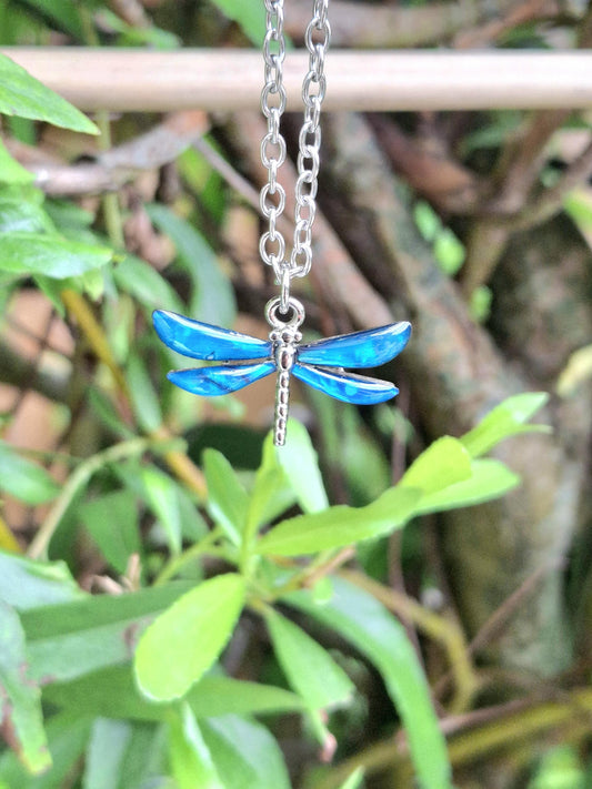 Blue Abalone Shell Dragonfly Necklace - Choose Your Chain Style