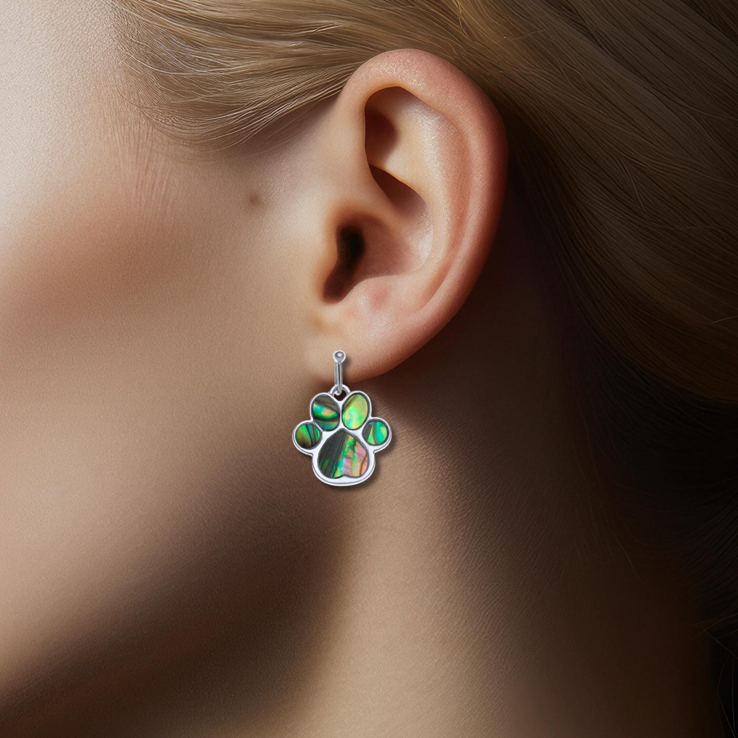 Abalone Shell Paw Print Earrings - Choose Your Ear Wire