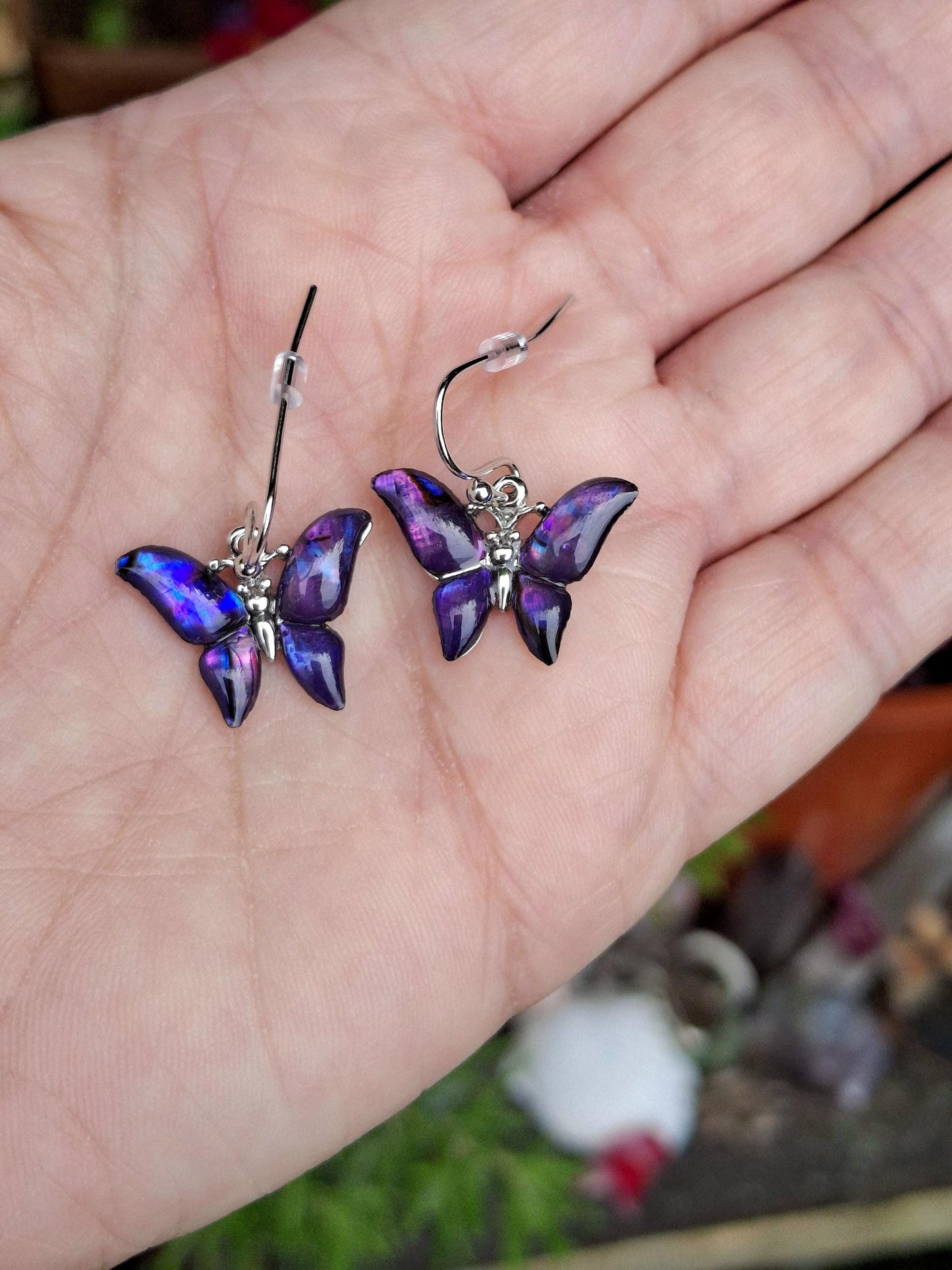 Purple Butterfly Abalone Shell Earrings - Choose Your Ear Wire