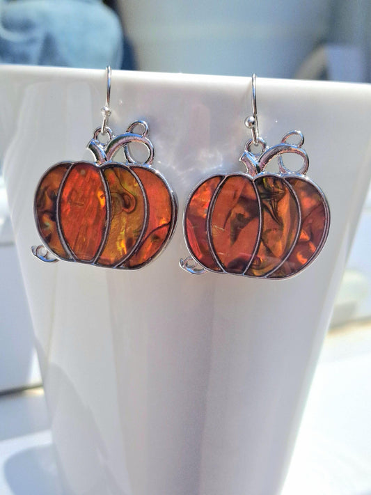 Abalone Shell Pumpkin Earrings - Choose Your Ear Wire