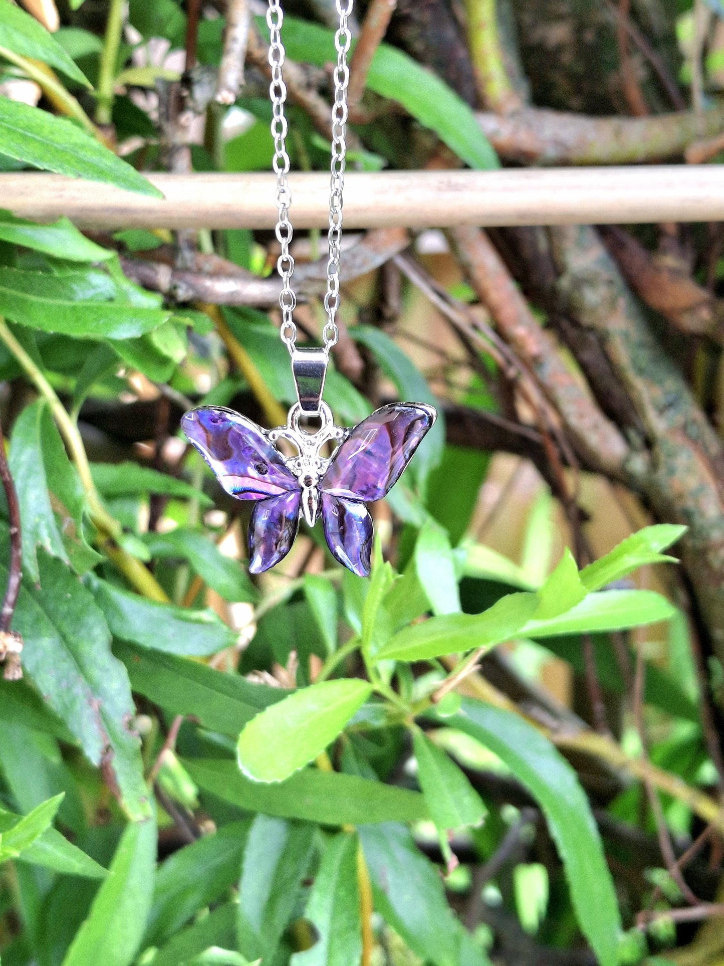 Purple Abalone Shell Butterfly Necklace - Choose Your Chain Style
