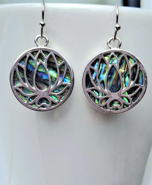 Abalone Shell Lotus Flower Earrings - Choose Your Ear Wire