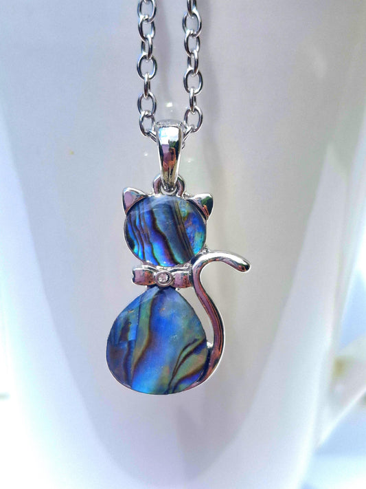 Abalone Shell Cat Necklace: Choose Your Chain Style