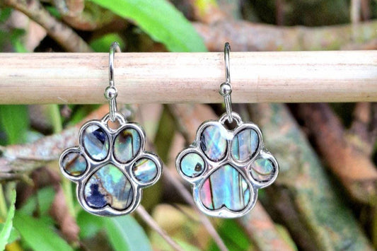 Abalone Shell Paw Print Earrings - Choose Your Ear Wire